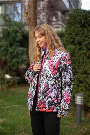 Kalp Desen İşlemeli Şişme Mont