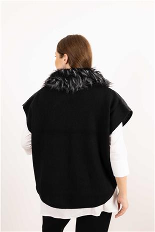 Kapitone Desen Çıt Çıt Pelüş Yaka Detay Yelek