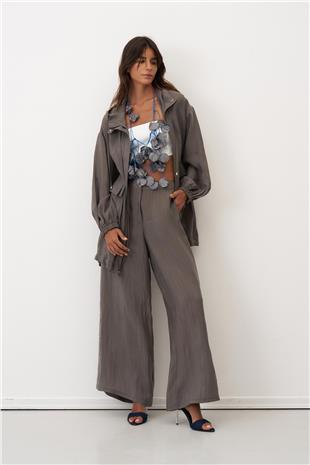 Kapüşon Detay Kol Ucu Lastik Fermuarlı Cepli Kadın Ceket