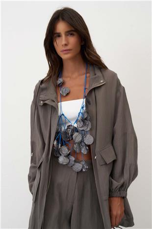 Kapüşon Detay Kol Ucu Lastik Fermuarlı Cepli Kadın Ceket