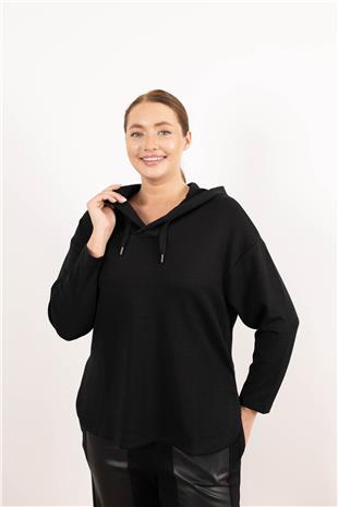 Kapüşon Detaylı Bağlama Detaylı Uzun Kollu Sweat