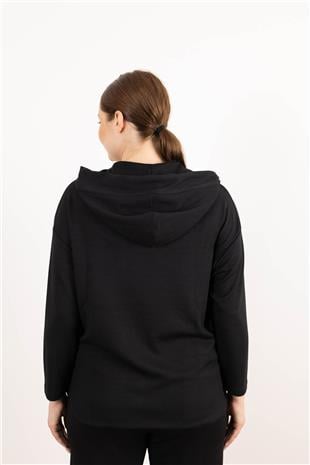 Kapüşon Detaylı Bağlama Detaylı Uzun Kollu Sweat