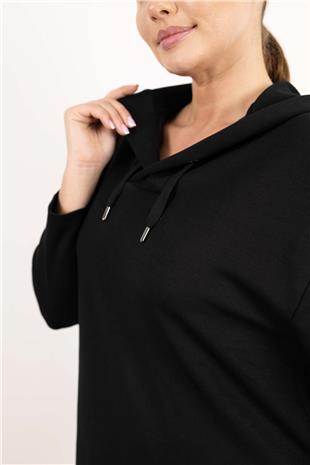 Kapüşon Detaylı Bağlama Detaylı Uzun Kollu Sweat