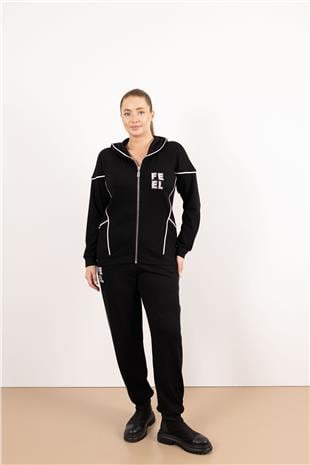 Kapüşon Detaylı Cep Taş Ve Yazı Taş Baskılı Takım