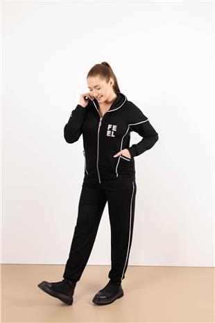 Kapüşon Detaylı Cep Taş Ve Yazı Taş Baskılı Takım