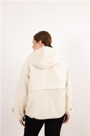 Kapüşon Detaylı Cepli Fermuarlı Beli Büzgü Detaylı Ceke