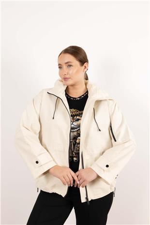 Kapüşon Detaylı Cepli Fermuarlı Beli Büzgü Detaylı Ceke