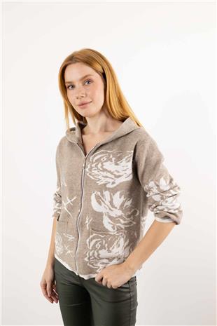 Kapüşon Detaylı Cepli İki Renkli Hırka