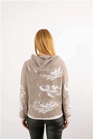 Kapüşon Detaylı Cepli İki Renkli Hırka