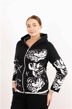 Kapüşon Detaylı Cepli İki Renkli Hırka