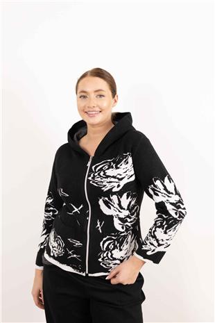 Kapüşon Detaylı Cepli İki Renkli Hırka