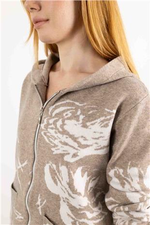 Kapüşon Detaylı Cepli İki Renkli Hırka