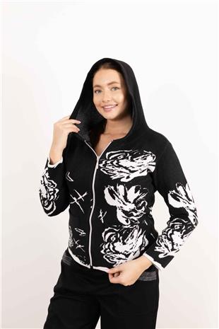 Kapüşon Detaylı Cepli İki Renkli Hırka