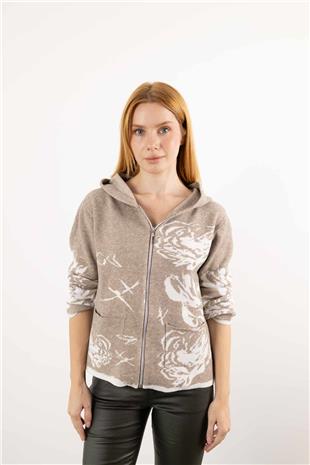 Kapüşon Detaylı Cepli İki Renkli Hırka