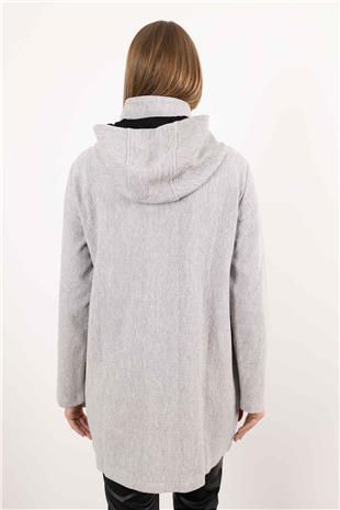 Kapüşon Detaylı Düğmeli Uzun Kollu Cepli Uzun Hırka