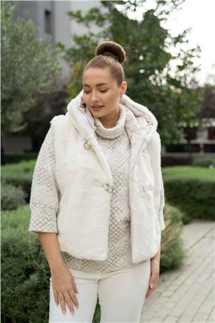 Kapüşon Detaylı Kürk Detaylı Kısa Kollu Yelek