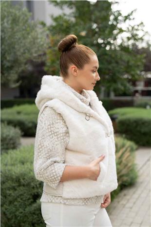 Kapüşon Detaylı Kürk Detaylı Kısa Kollu Yelek