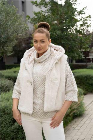 Kapüşon Detaylı Kürk Detaylı Kısa Kollu Yelek