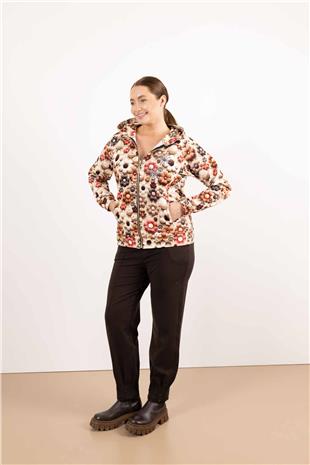 Kapüşon Detaylı Papatya Ve Taş Baskılı Hırka