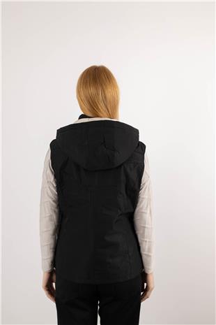 Kapüşon Detaylı Sıfır Kollu Çift Taraflı Yelek