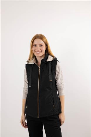 Kapüşon Detaylı Sıfır Kollu Çift Taraflı Yelek