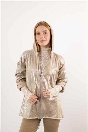 Kapüşon Detaylı Sırt Kalp Ve Love Yazılı Ceket