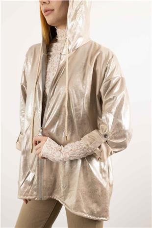 Kapüşon Detaylı Sırt Kalp Ve Love Yazılı Ceket