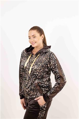 Kapüşon Detaylı Taş Ve Leopar Baskı Detay Pantlolon Takım