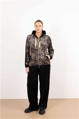 Kapüşon Detaylı Taş Ve Leopar Baskı Detay Pantlolon Takım