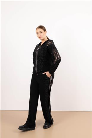 Kapüşon Detaylı Tül Ve Boncuk İşlemeli Cepli Takım