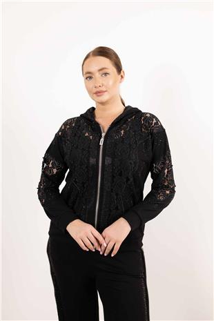 Kapüşon Detaylı Tül Ve Boncuk İşlemeli Cepli Takım