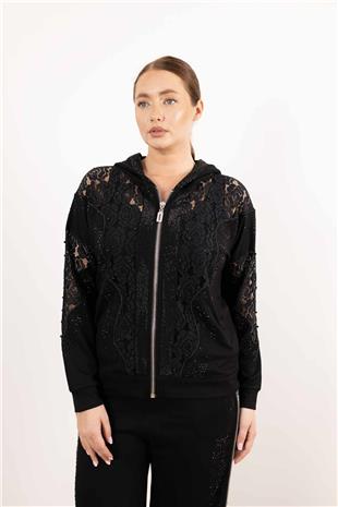 Kapüşon Detaylı Tül Ve Boncuk İşlemeli Cepli Takım