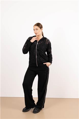 Kapüşon Detaylı Tül Ve Boncuk İşlemeli Cepli Takım