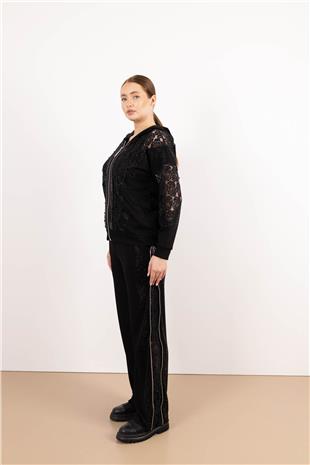 Kapüşon Detaylı Tül Ve Boncuk İşlemeli Cepli Takım