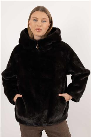 Kapüşonlu Peluş Mont