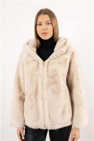 Kapüşonlu Peluş Mont