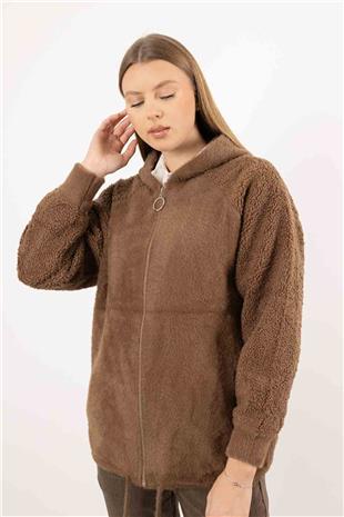 Kapüşonlu Peluş Mont