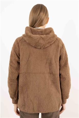 Kapüşonlu Peluş Mont