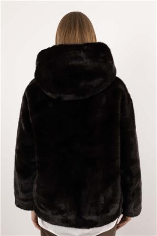Kapüşonlu Peluş Mont
