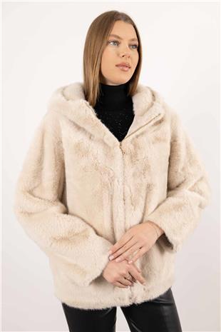 Kapüşonlu Peluş Mont