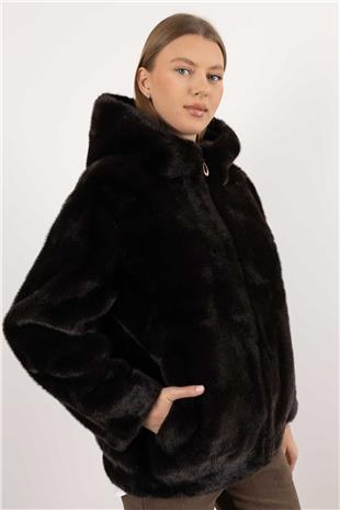 Kapüşonlu Peluş Mont