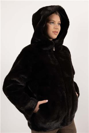Kapüşonlu Peluş Mont