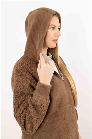 Kapüşonlu Peluş Mont