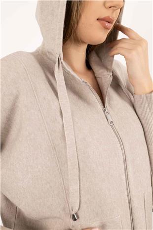 Kapüşonlu Triko Ceket