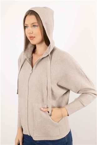 Kapüşonlu Triko Ceket