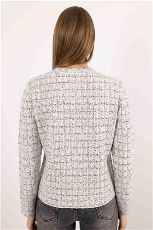 Kare Desen Gold Düğme Detay Çift Cepli Hırka