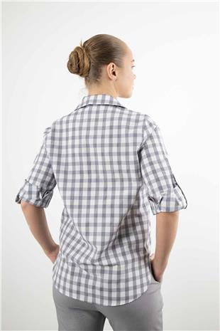 Kare Desenli Çiçek Baskı Detaylı Gömlek