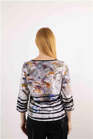 Karışık Desenli Örme Uzun Kollu Bluz