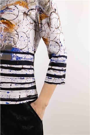 Karışık Desenli Örme Uzun Kollu Bluz