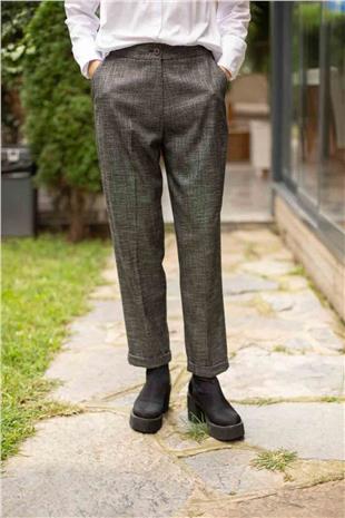 Kazayağı Desen Beli Lastikli Pantolon